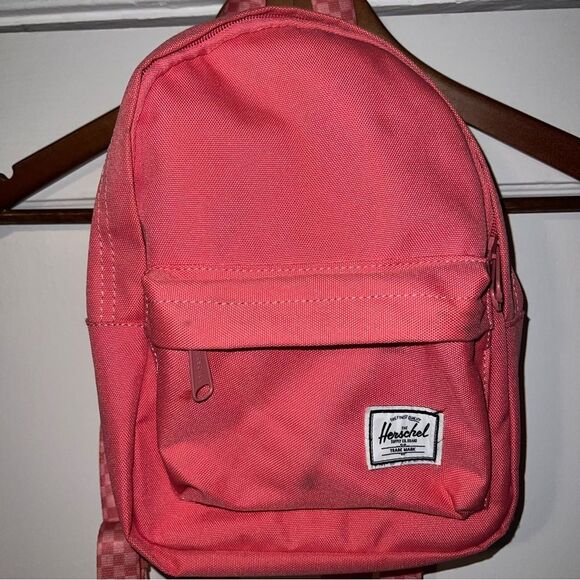 Herschel Solid Pink Mini Backpack Canvas Checkered Strap - Picture 1 of 9